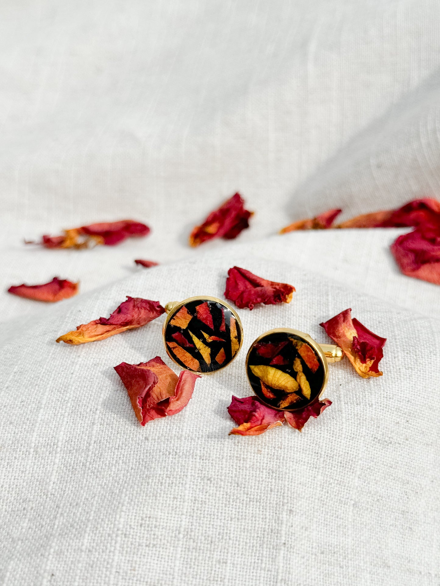 Custom Pressed Flower Cufflinks – Made with Your Special Occasion Flowers